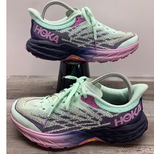 Hoka One One Speedgoat 5 Womens 8.5 D Wide Trail Running Shoes Sea Foam 1123160